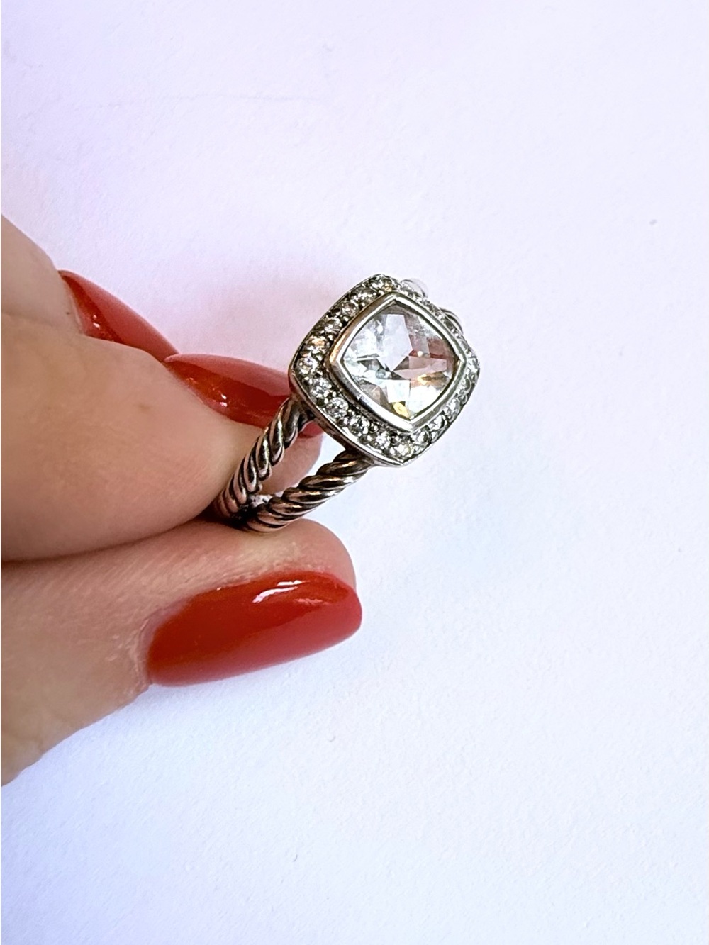 David Yurman Albion Moon Quartz & Diamond Ring Sterling Silver 925 Size 8.5